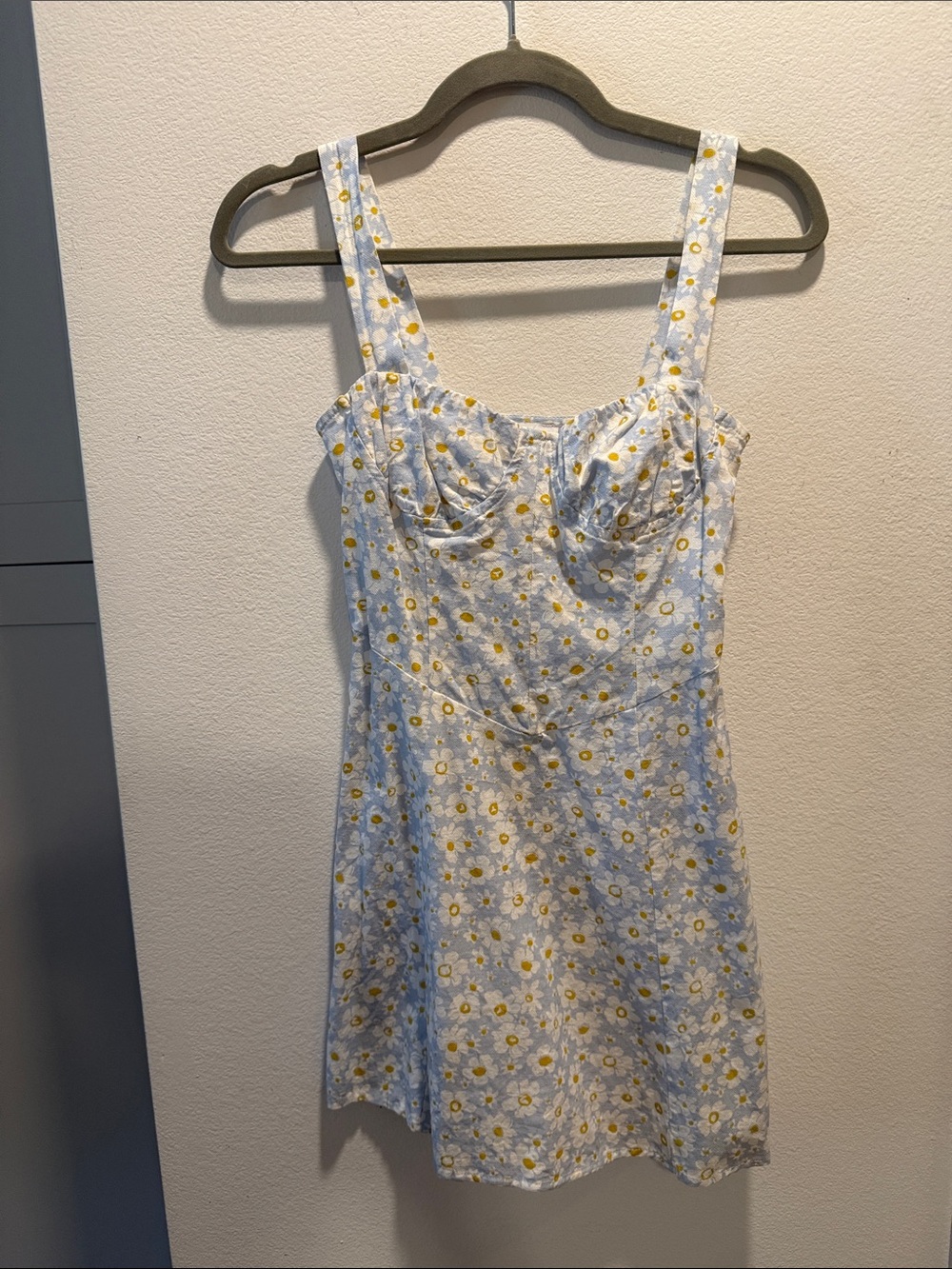 Princess Polly White and Light Blue Floral Mini Dress with Yellow Daisies